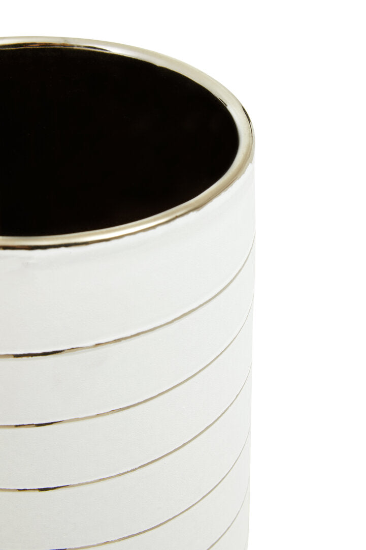 Haldis Large White Silver Stripe Ceramic Vase - Macro