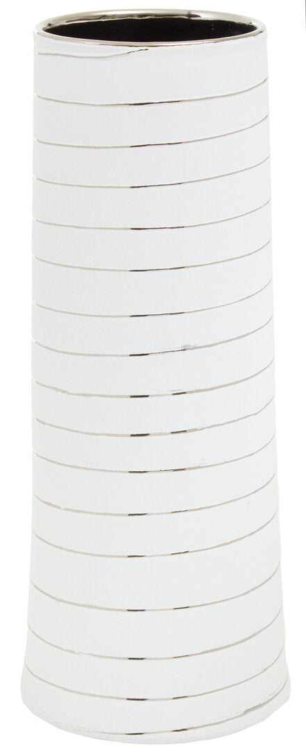 Haldis Large White Silver Stripe Ceramic Vase