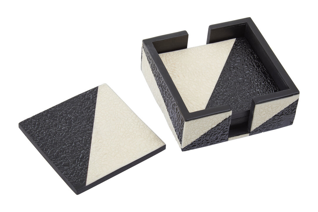 Ezra Set Of Four Black And White Coasters With Holder - Additional