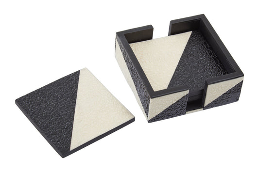 Ezra Set Of Four Black And White Coasters With Holder - Additional