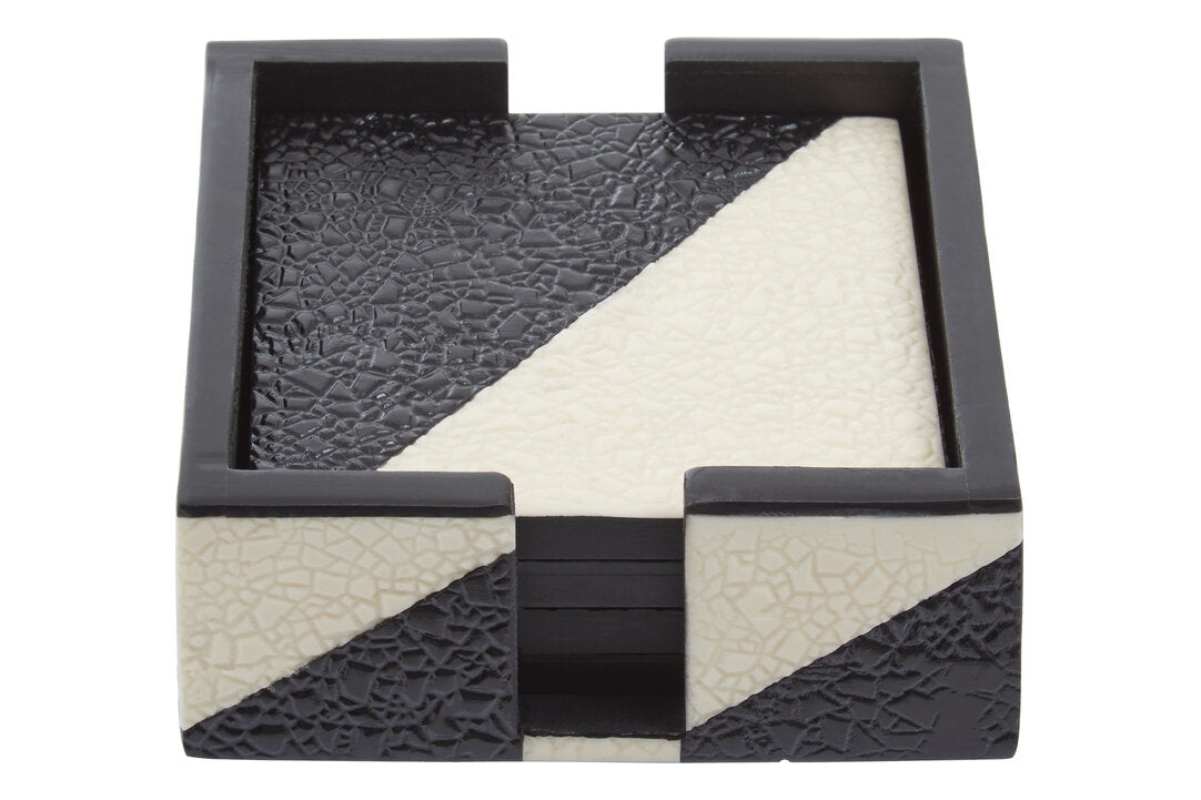Ezra Set Of Four Black And White Coasters With Holder - Additional