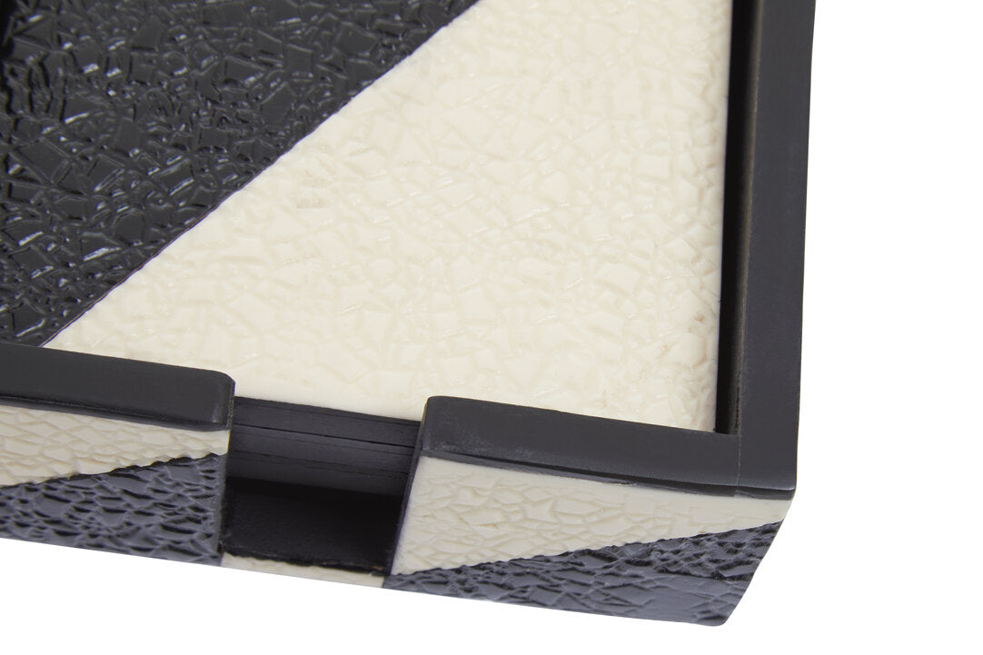 Ezra Set Of Four Black And White Coasters With Holder - Macro