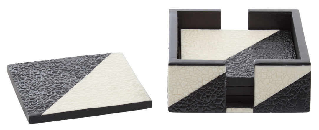 Ezra Set Of Four Black And White Coasters With Holder - Main