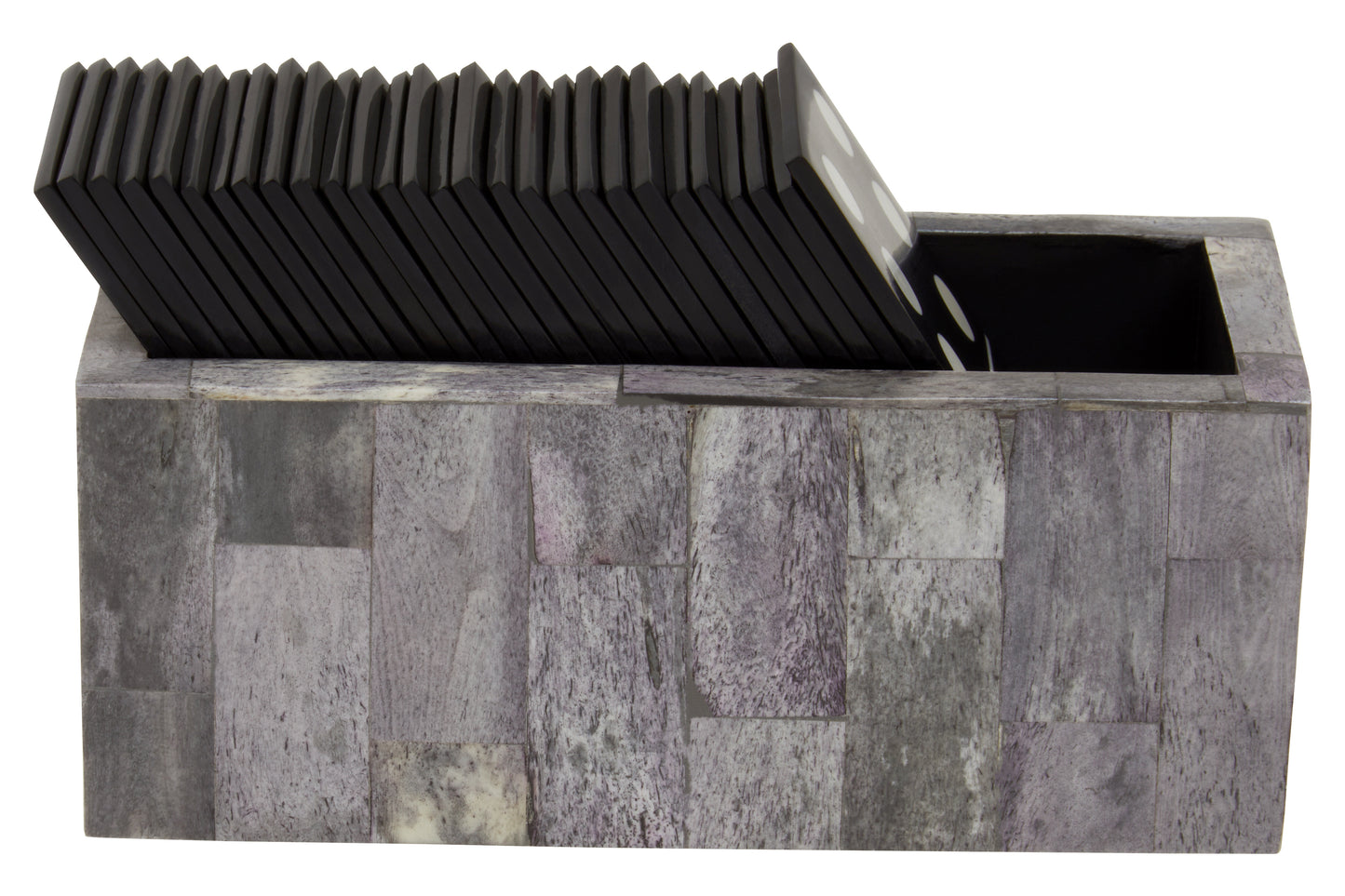 Churchill Games Grey Bone Domino Set with Black Dominoes