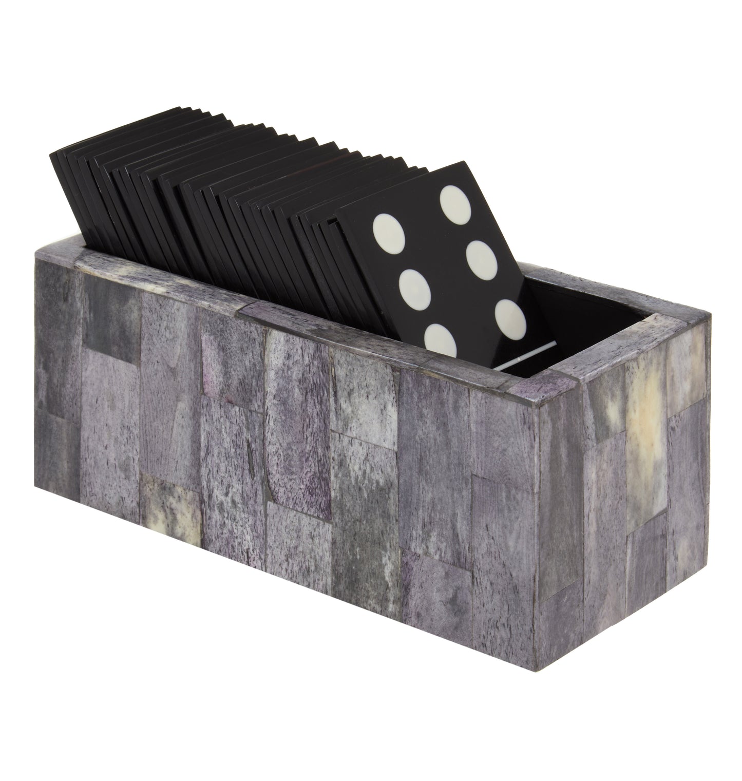 Churchill Games Grey Bone Domino Set with Black Dominoes