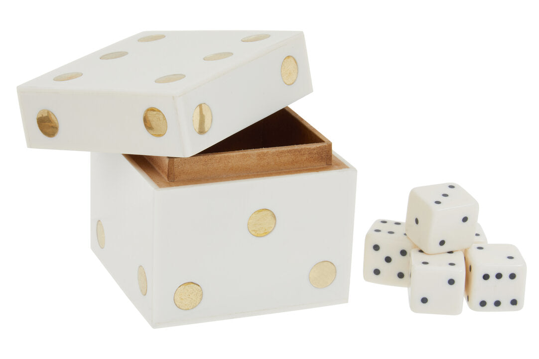 Churchill Games White and Gold Dice Box with Five White Dice - Additional