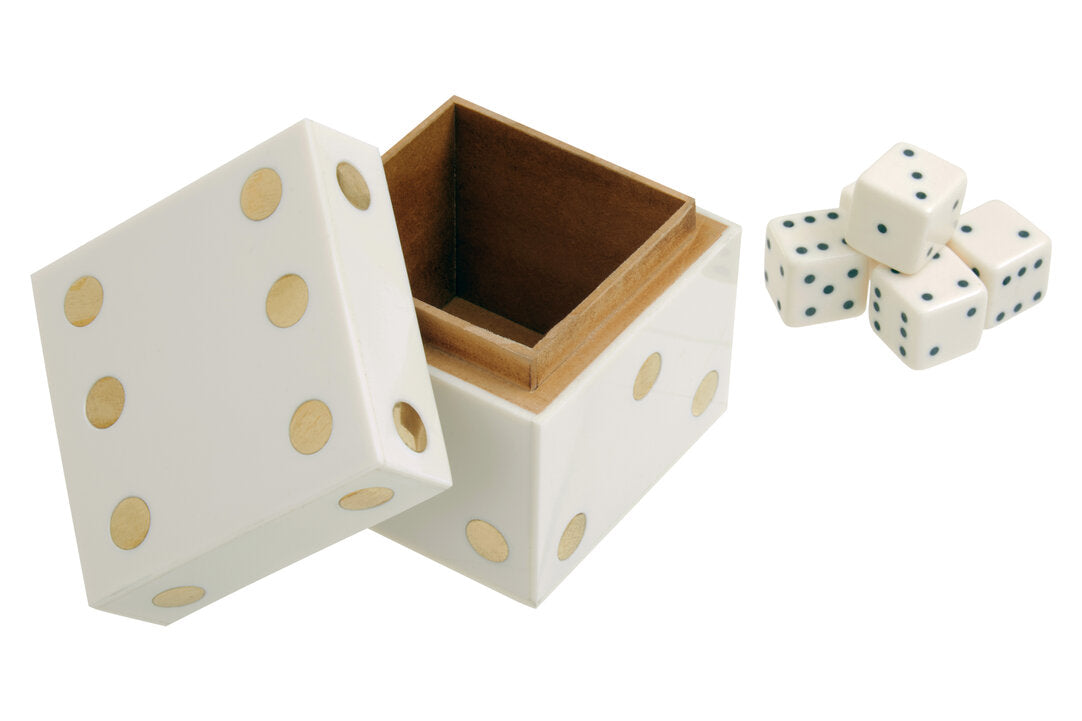 Churchill Games White and Gold Dice Box with Five White Dice - Additional
