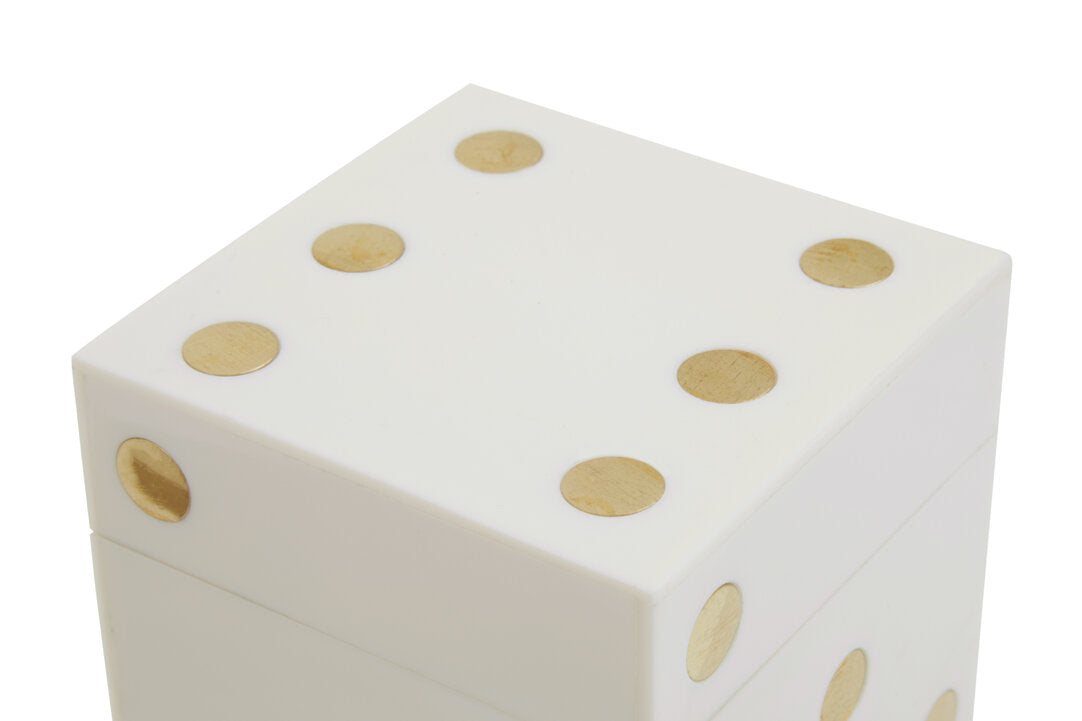 Churchill Games White and Gold Dice Box with Five White Dice - Macro