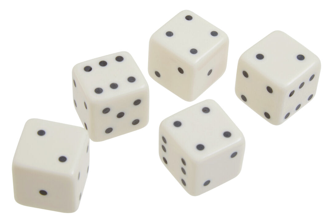 Churchill Games White and Gold Dice Box with Five White Dice - Macro
