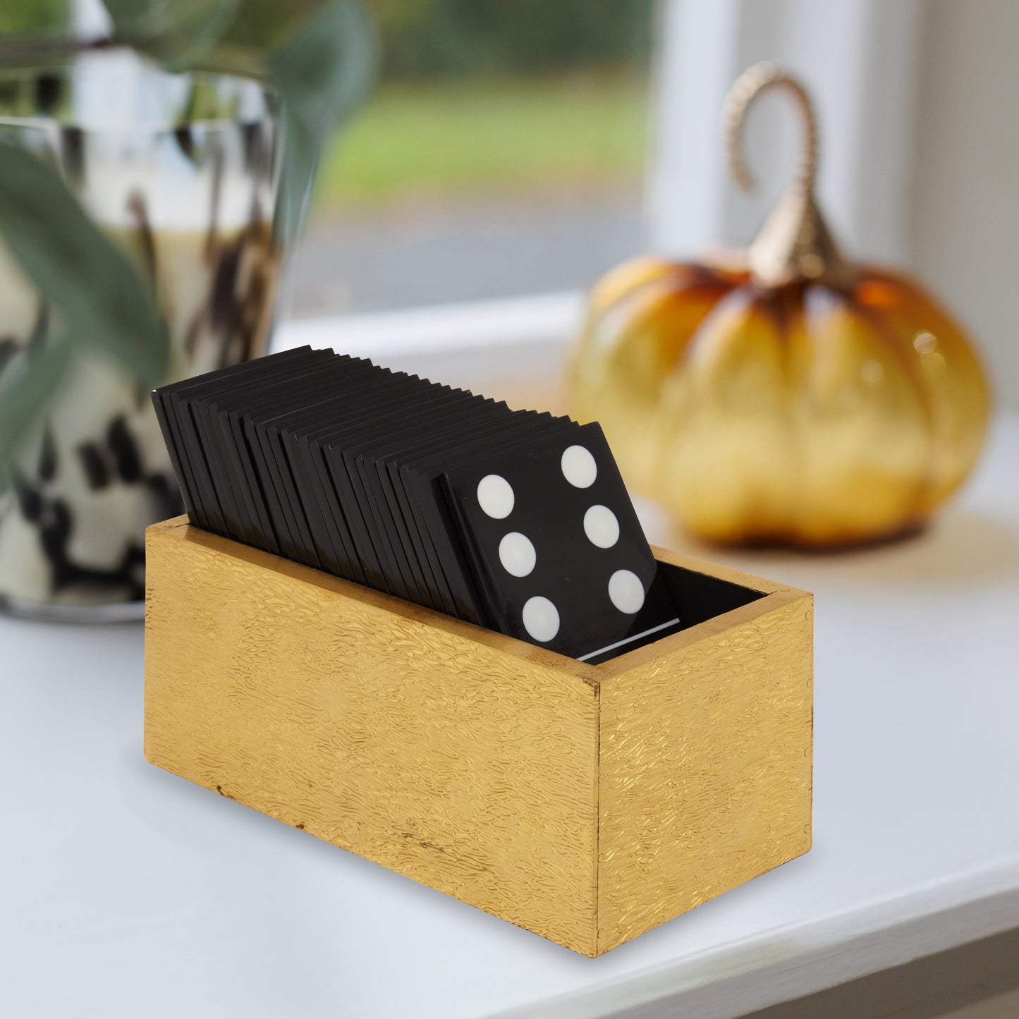 Churchill Games Gold Domino Set with Black Dominoes