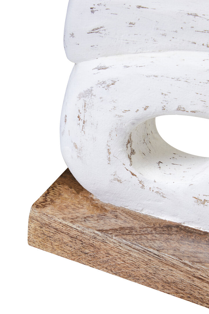 Fidel Rustic White Mango Wood Ring Sculpture - Macro