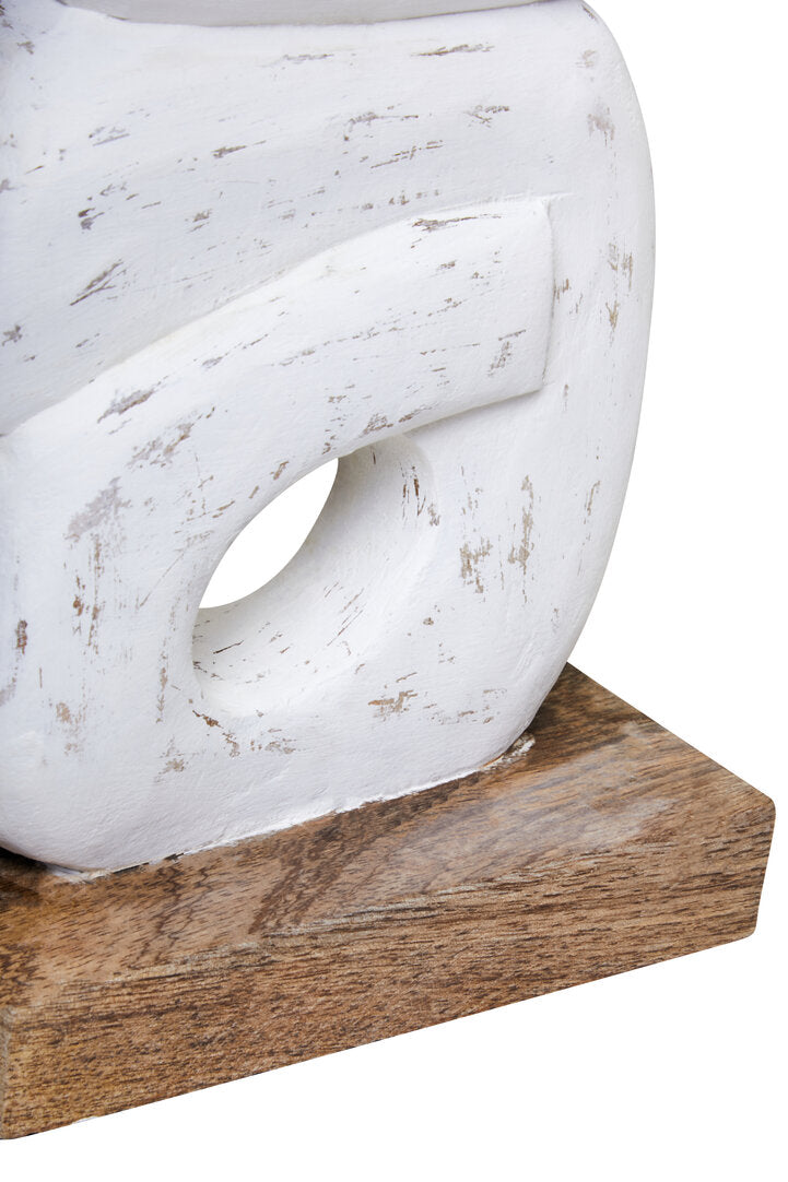 Fidel Rustic White Mango Wood Ring Sculpture - Macro