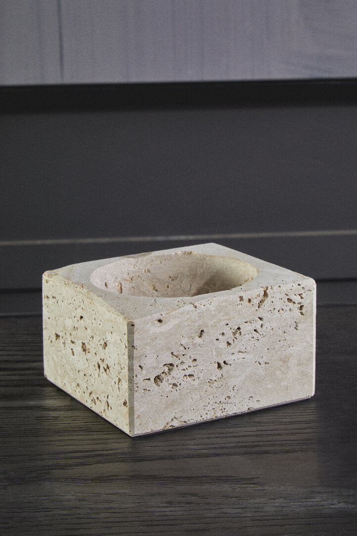 Tibor Travertine Square Decorative Bowl - Lifestyle