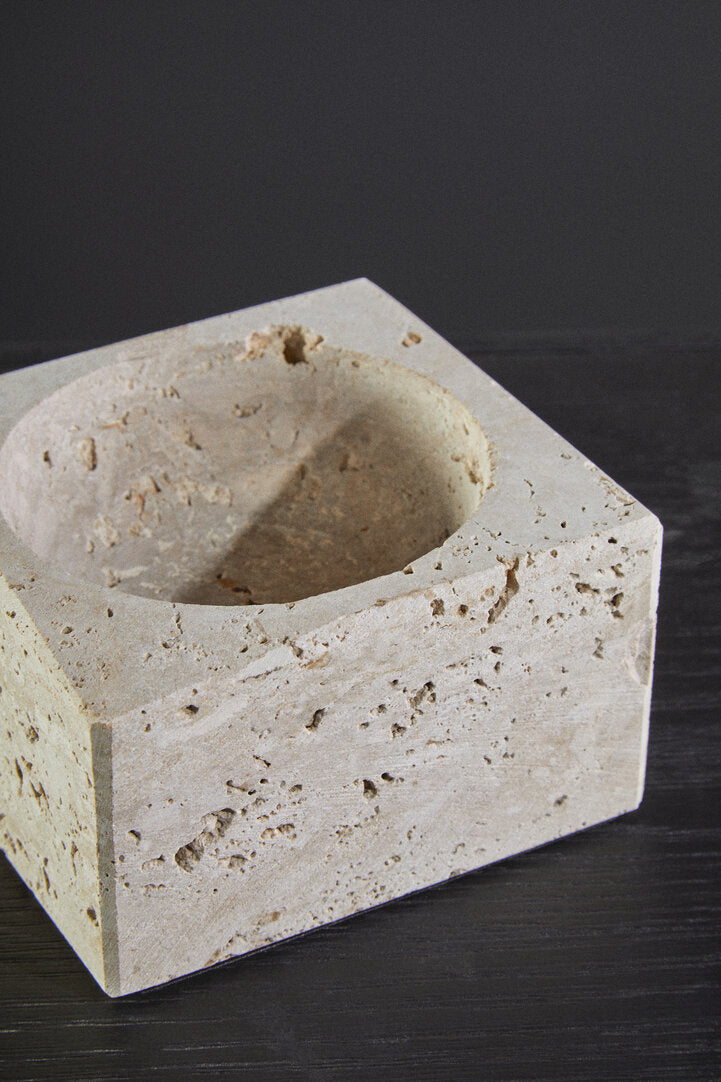 Tibor Travertine Square Decorative Bowl - Lifestyle