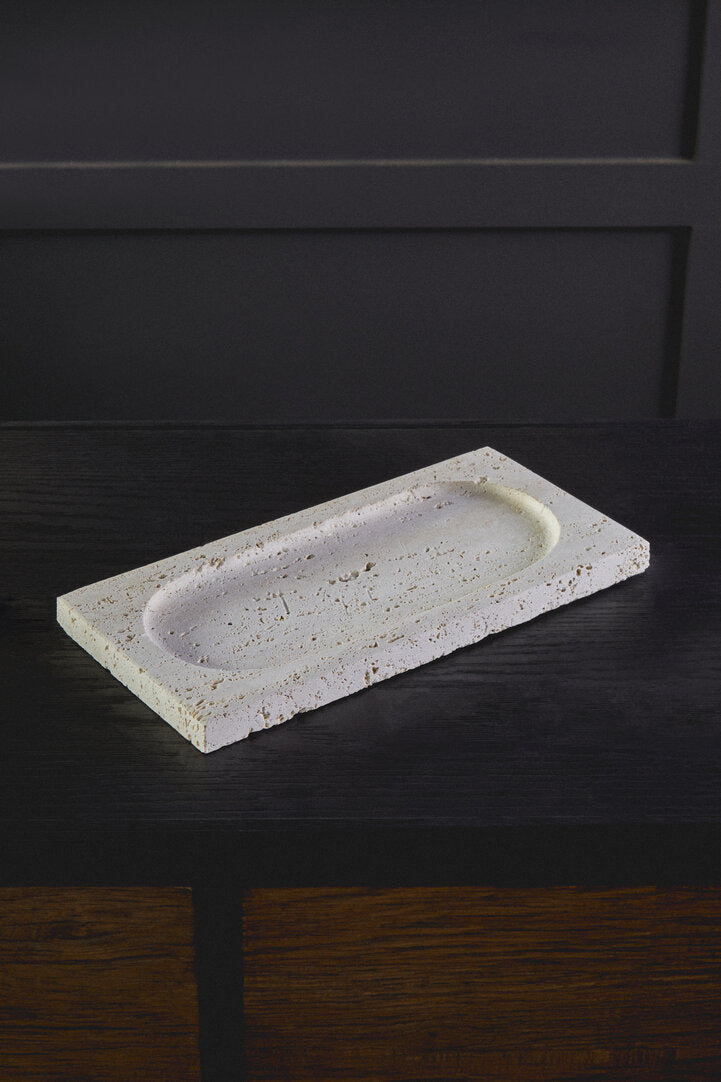 Tibor Travertine Rectangular Decorative Tray - Lifestyle