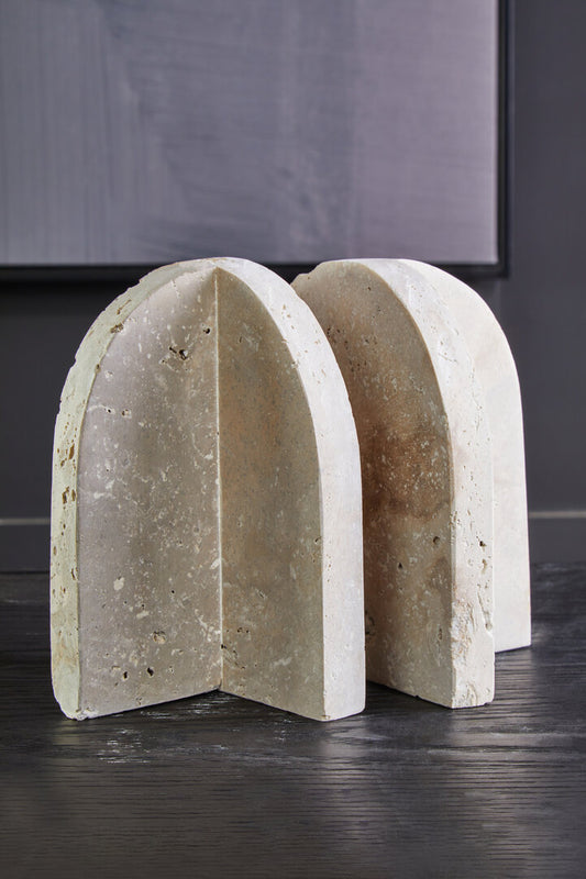 Tibor Travertine Set of 2 Arched Bookends - Lifestyle