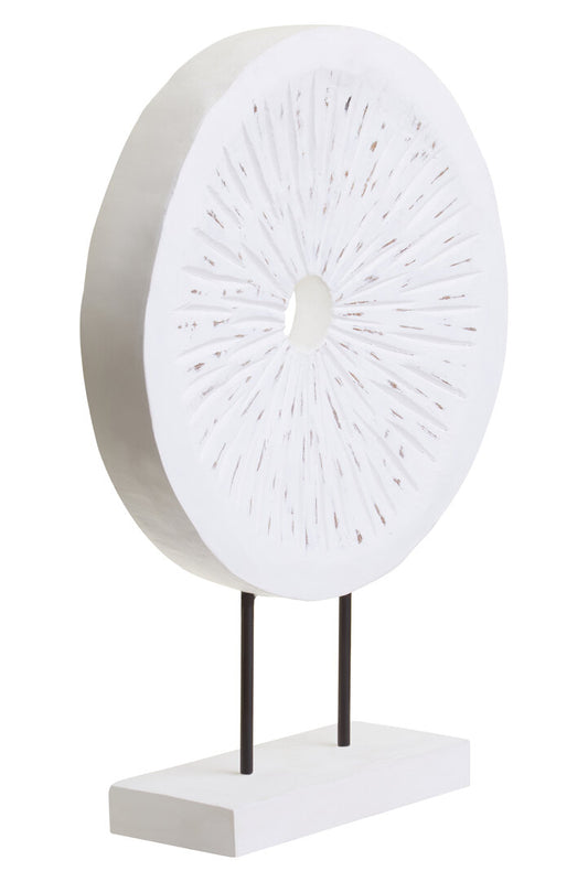 Fidel Distressed White Carved Wood Large Round Sculpture - Additional