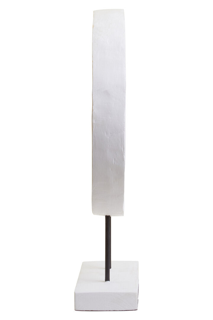 Fidel Distressed White Carved Wood Large Round Sculpture - Additional