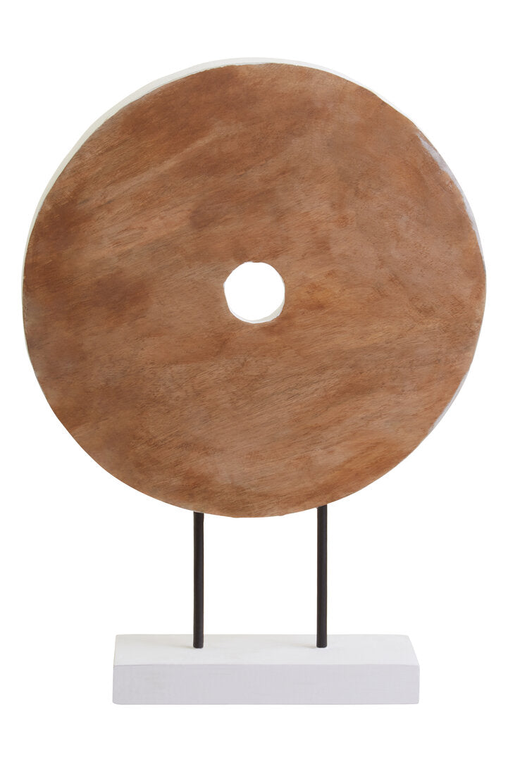 Fidel Distressed White Carved Wood Large Round Sculpture - Additional