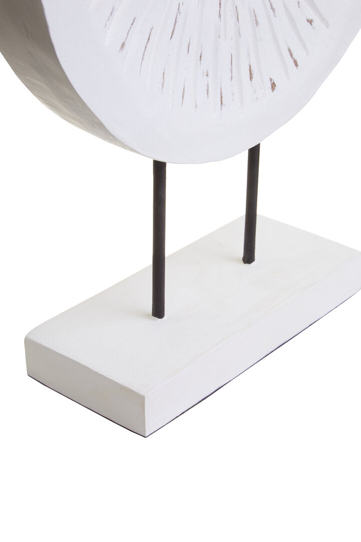 Fidel Distressed White Carved Wood Large Round Sculpture - Macro