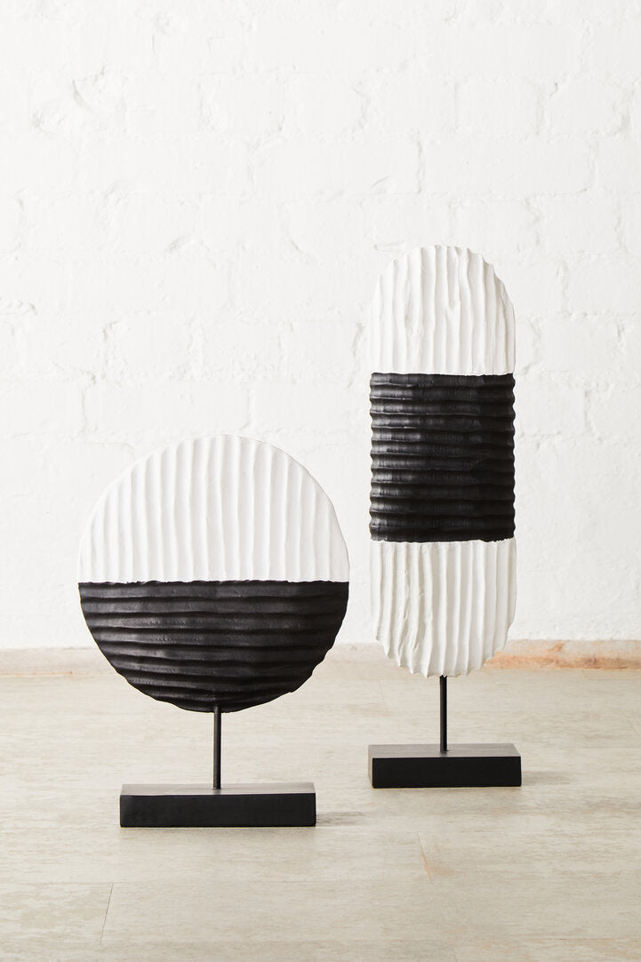 Fidel Black and White Mango Wood Round Sculpture - Lifestyle
