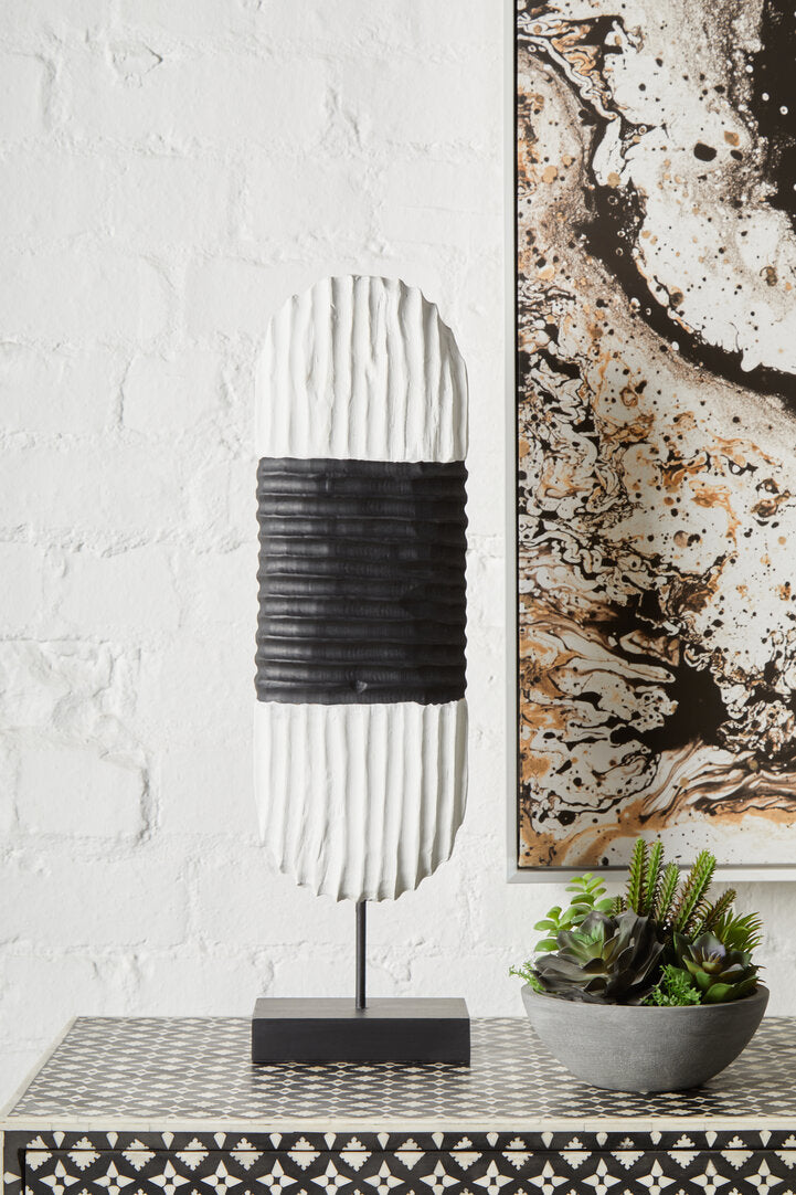 Fidel Black and White Mango Wood Oblong Sculpture - Lifestyle