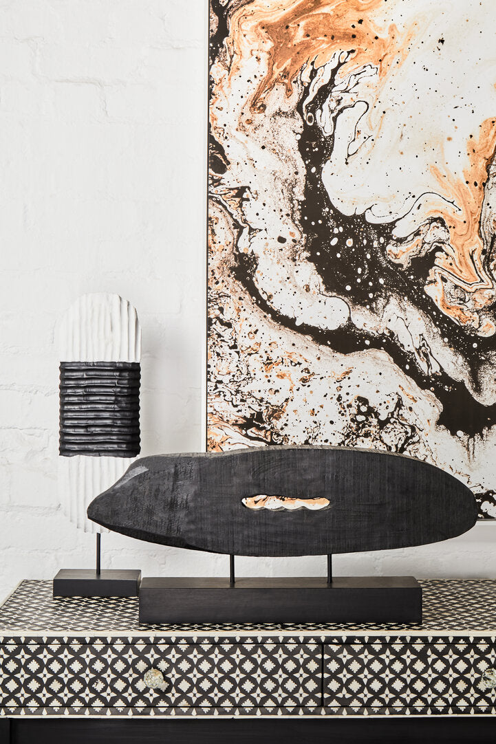 Fidel Black and White Mango Wood Oblong Sculpture - Lifestyle