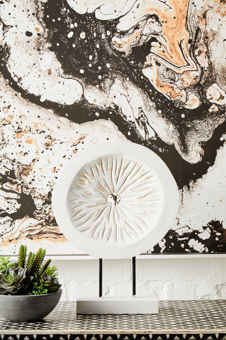 Fidel Small Distressed White Mango Wood Sculpture - Lifestyle