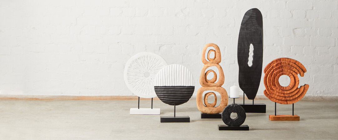 Fidel Distressed White Carved Wood Large Round Sculpture