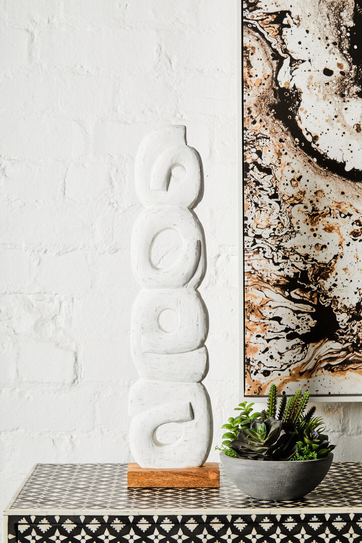 Fidel Rustic White Mango Wood Ring Sculpture - Lifestyle