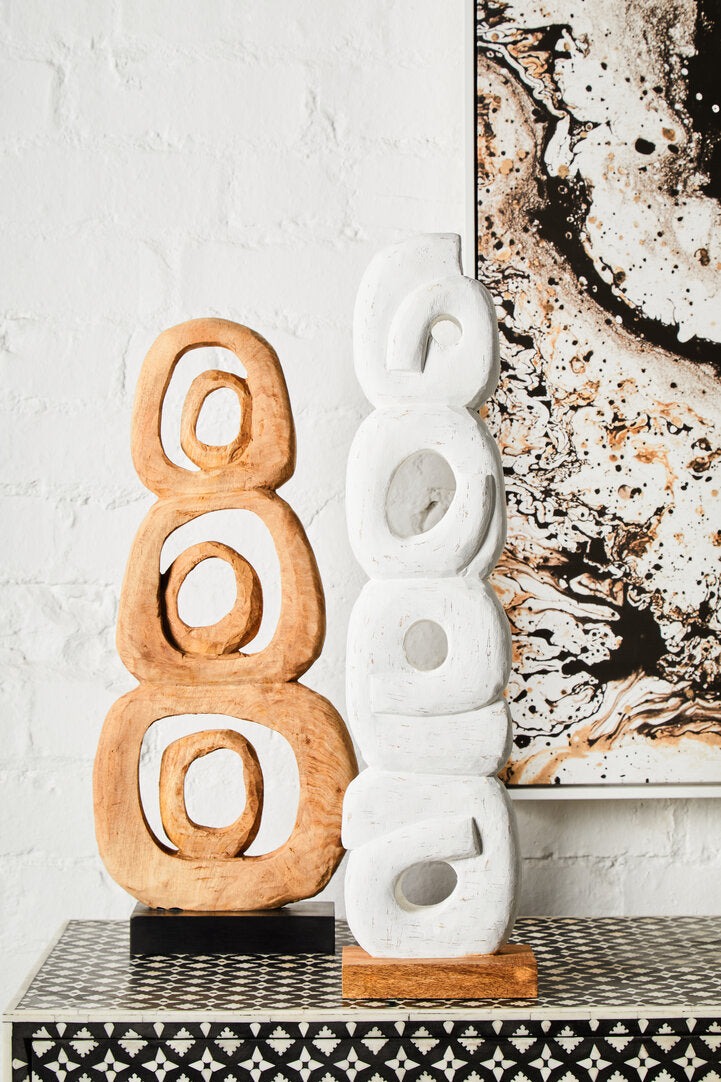Fidel Rustic White Mango Wood Ring Sculpture - Lifestyle
