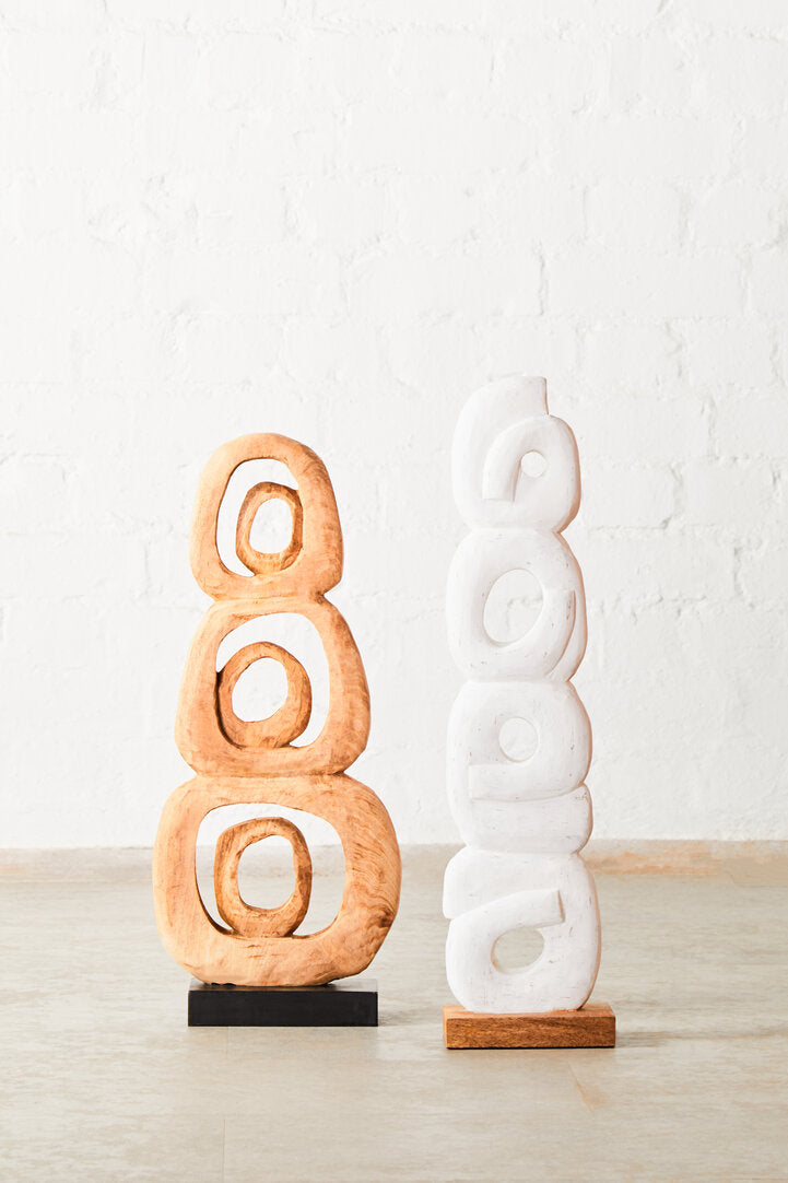 Fidel Rustic White Mango Wood Ring Sculpture - Lifestyle