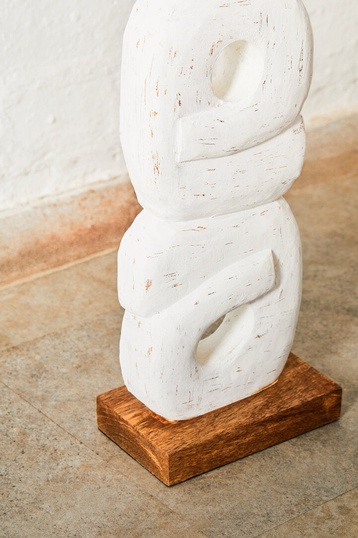 Fidel Rustic White Mango Wood Ring Sculpture - Lifestyle