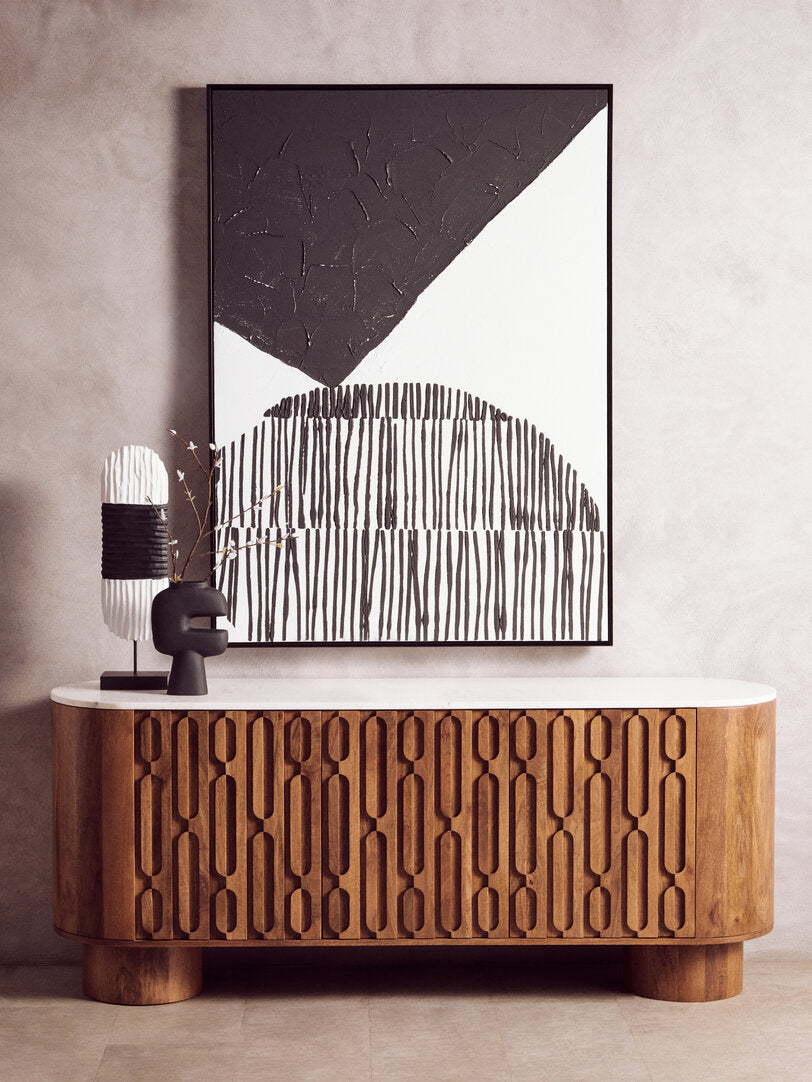 Fidel Black and White Mango Wood Oblong Sculpture - Lifestyle