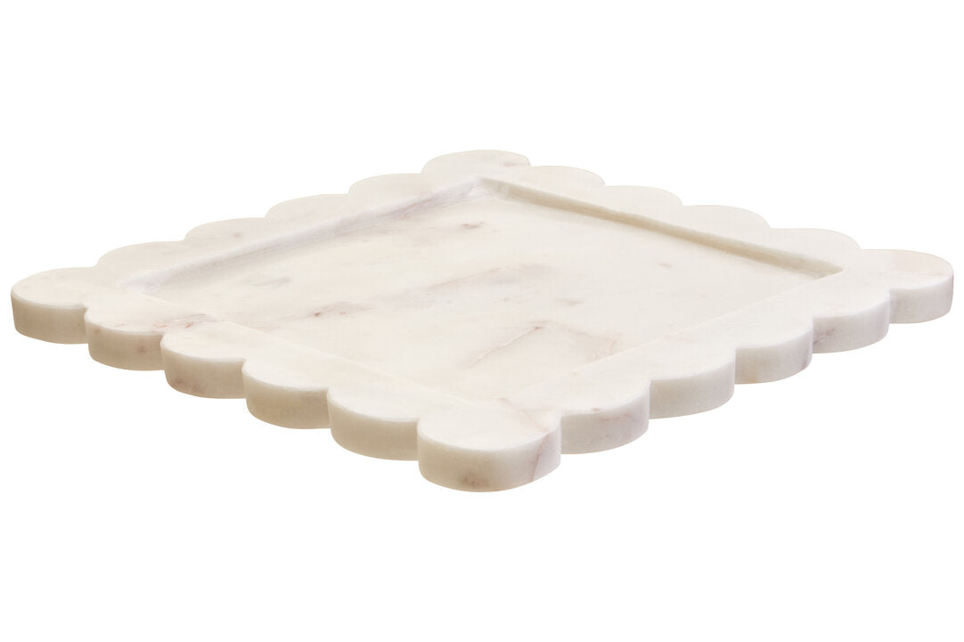 Savio White Marble Square Large Tray with Scallop Edges - Additional
