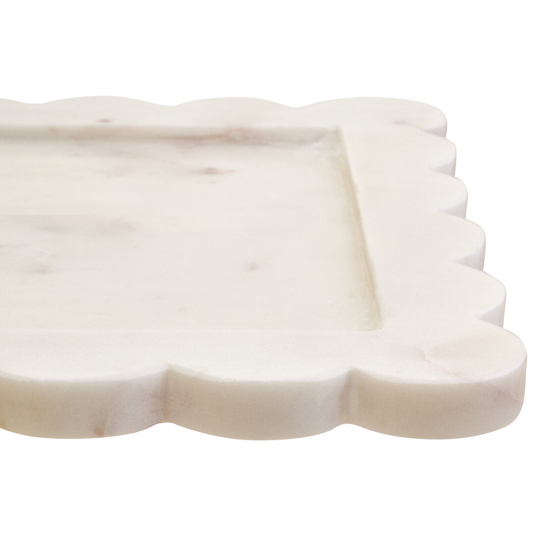 Savio White Marble Square Large Tray with Scallop Edges - Macro