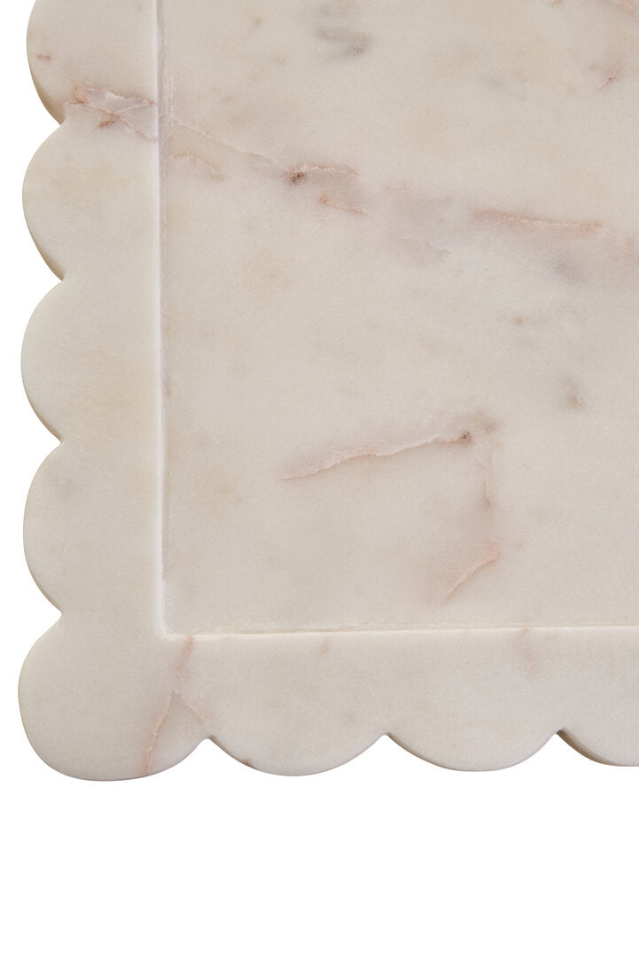 Savio White Marble Square Large Tray with Scallop Edges - Macro