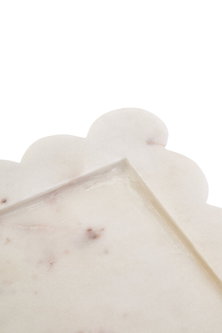 Savio White Marble Square Large Tray with Scallop Edges - Macro