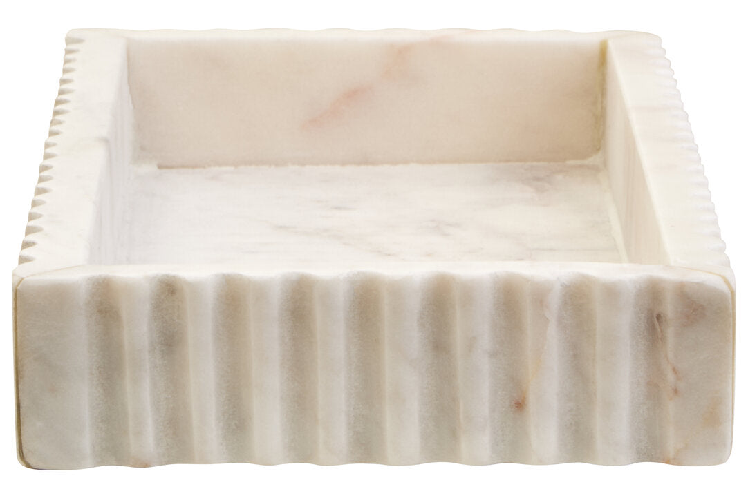 Savio Rectangular White Fluted Marble Tray - Additional