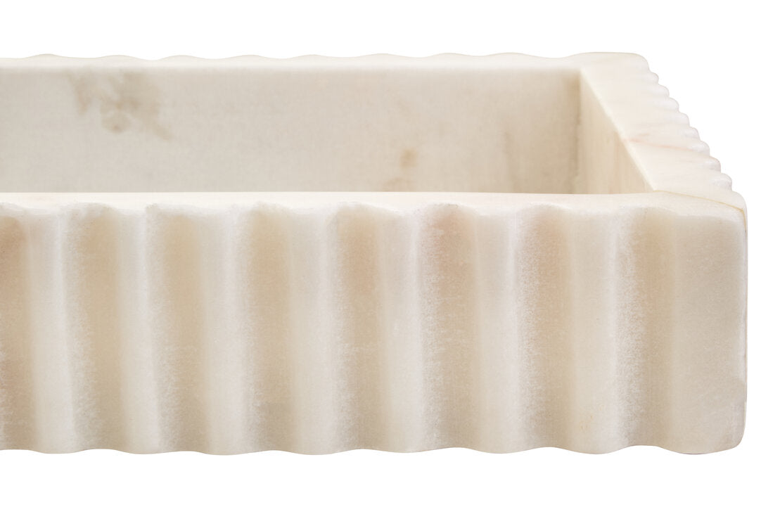 Savio Rectangular White Fluted Marble Tray - Macro