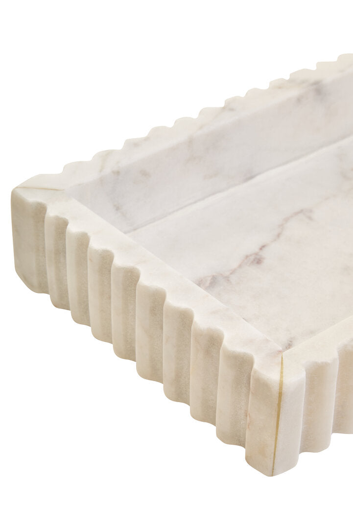 Savio Rectangular White Fluted Marble Tray - Macro