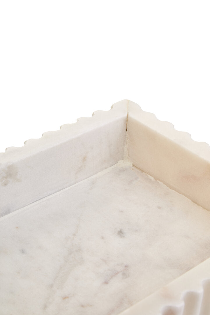 Savio Rectangular White Fluted Marble Tray - Macro