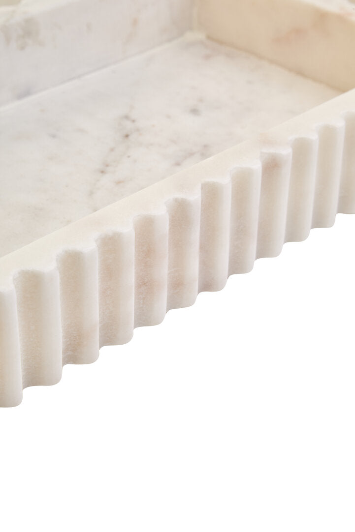 Savio Rectangular White Fluted Marble Tray - Macro