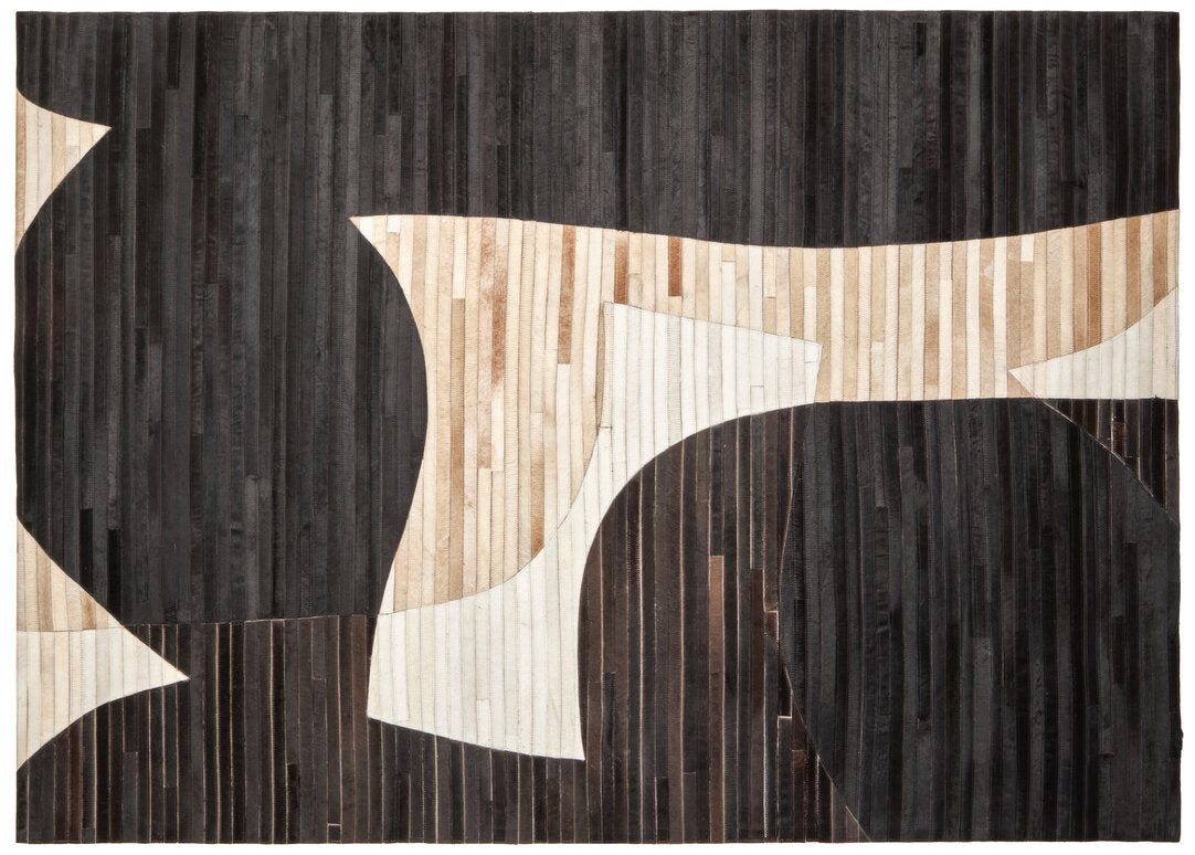 Bosie Safira Large Abstract Hair On Leather Rug - Main