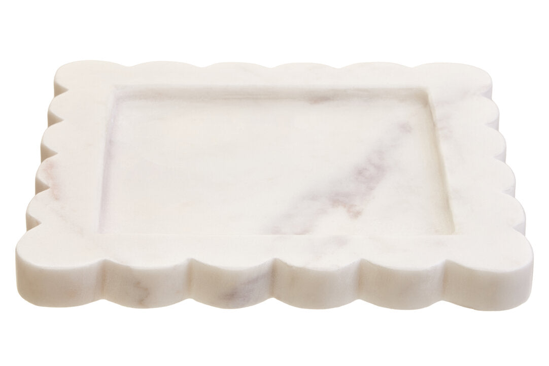 Savio White Marble Square Small Tray with Scallop Edges - Main