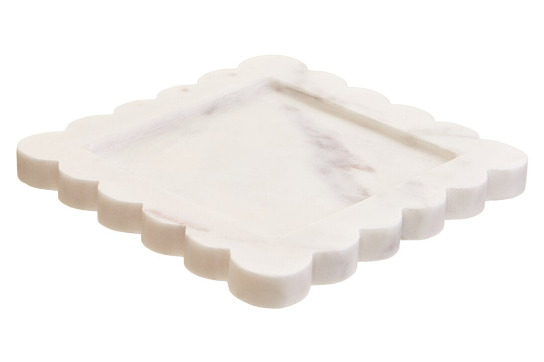 Savio White Marble Square Small Tray with Scallop Edges - Additional