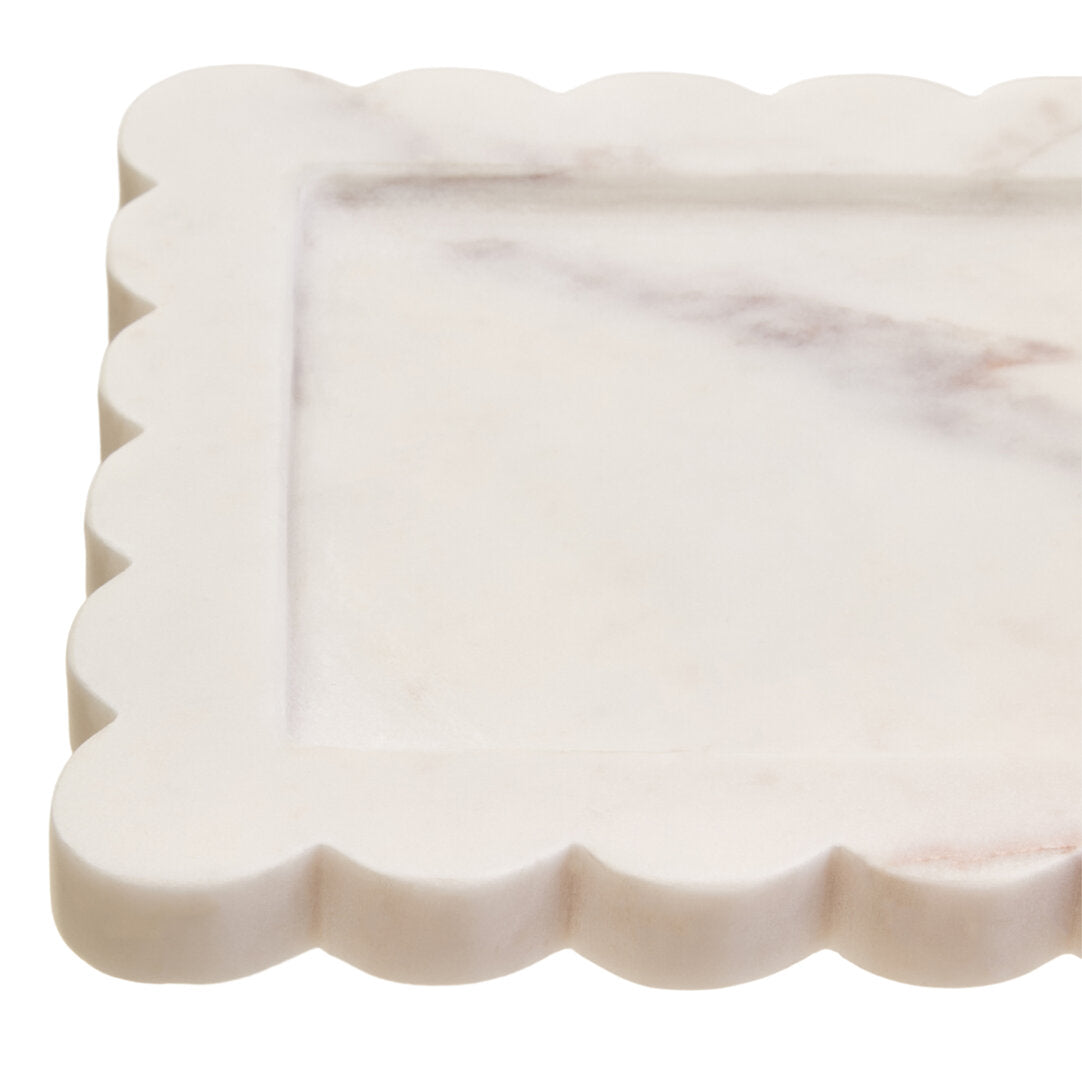 Savio White Marble Square Small Tray with Scallop Edges - Macro