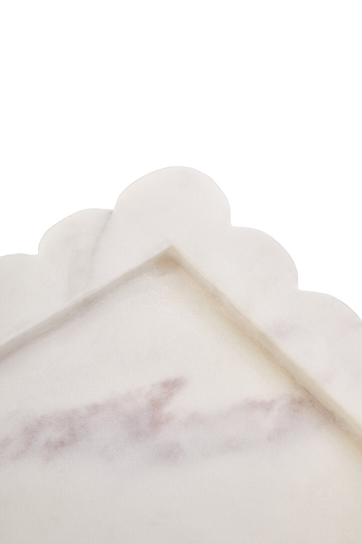 Savio White Marble Square Small Tray with Scallop Edges - Macro