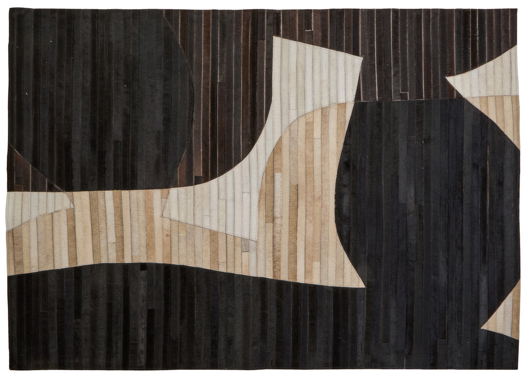 Bosie Safira Small Abstract Hair On Leather Rug - Main