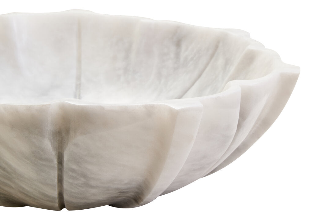 Zoro Medium White Marble Lotus Bowl - Macro